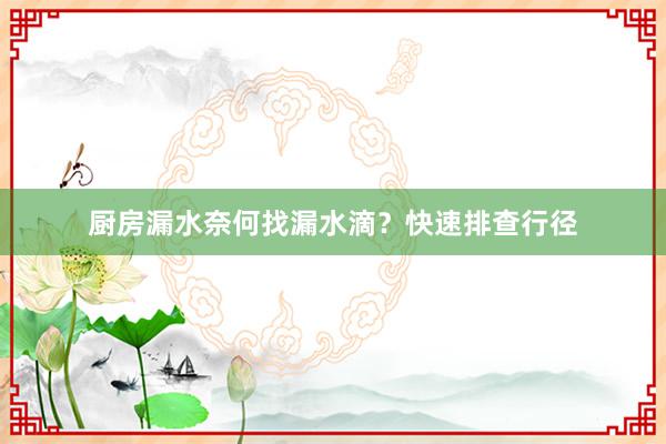 厨房漏水奈何找漏水滴？快速排查行径